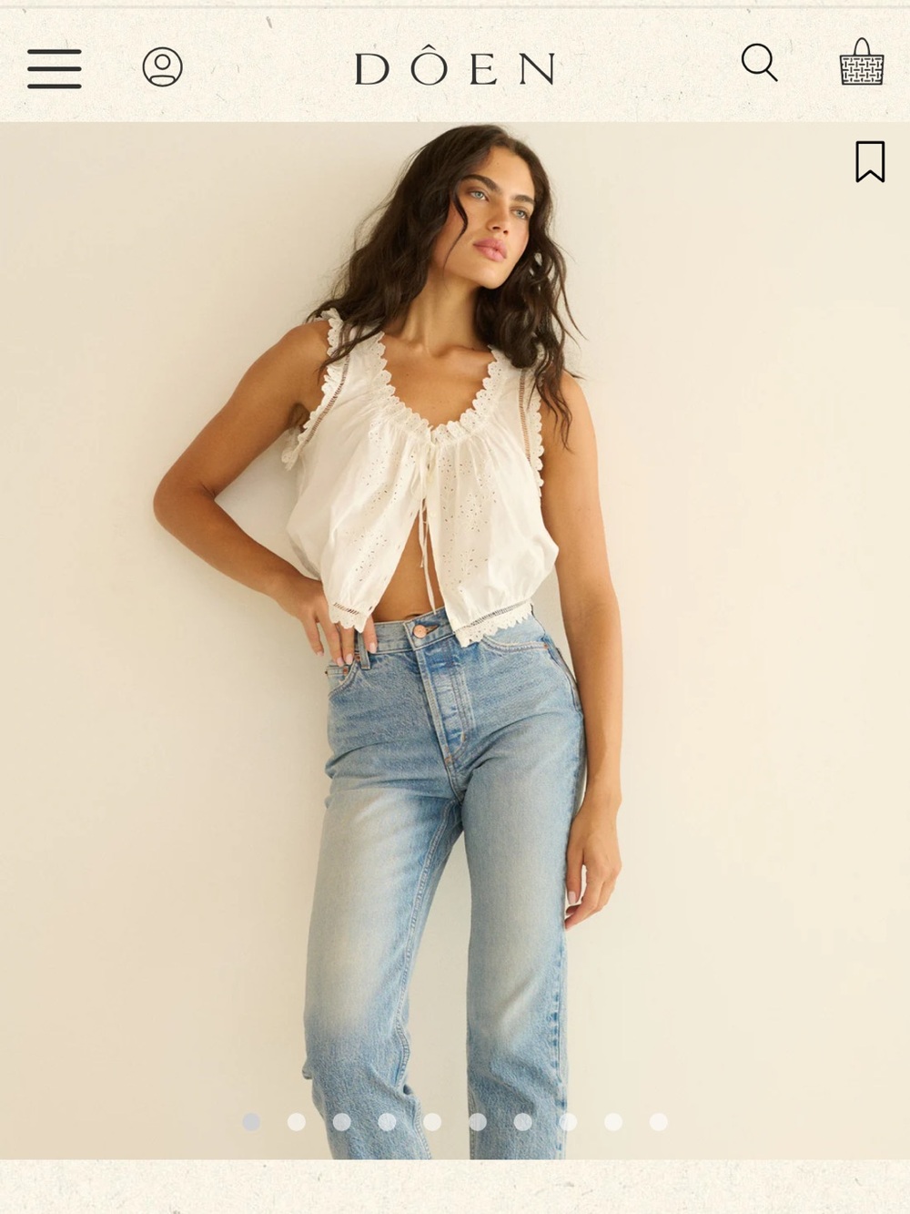 Doen White Traveler Top White Eyelet Tie-Front Sleeveless Top